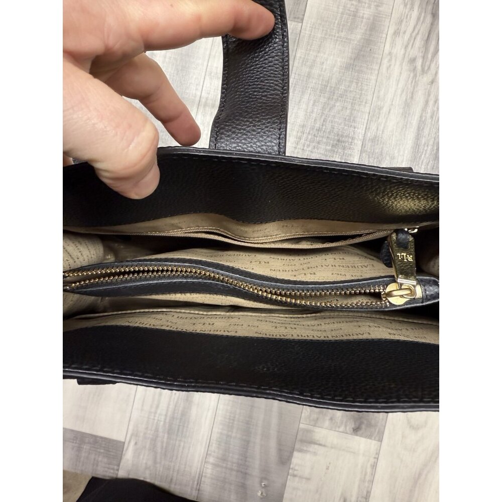 ✅Ralph Lauren Black Pebbled Leather Brigitte Tote Handbag  Plus Key Chain R.L.L - Picture 13 of 14